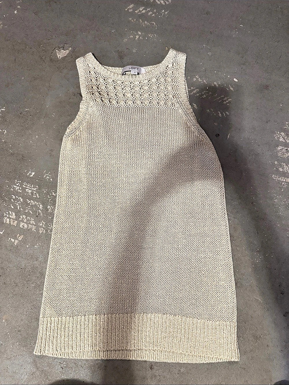 LOFT Knit Tank Top in Beige Size Small